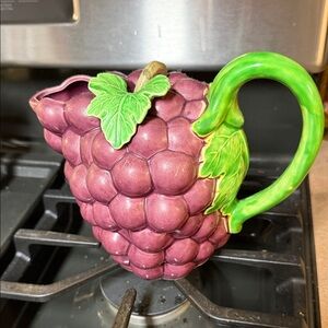Grape-Shaped Ceramic Pitcher with Green Handle